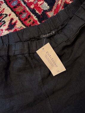 cut loose Black Elastic Waist Linen Pants